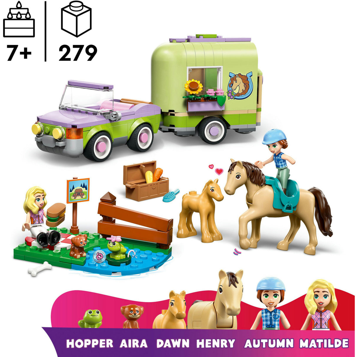 Lego Friends 42695 rimorchio, cavallo e puledro