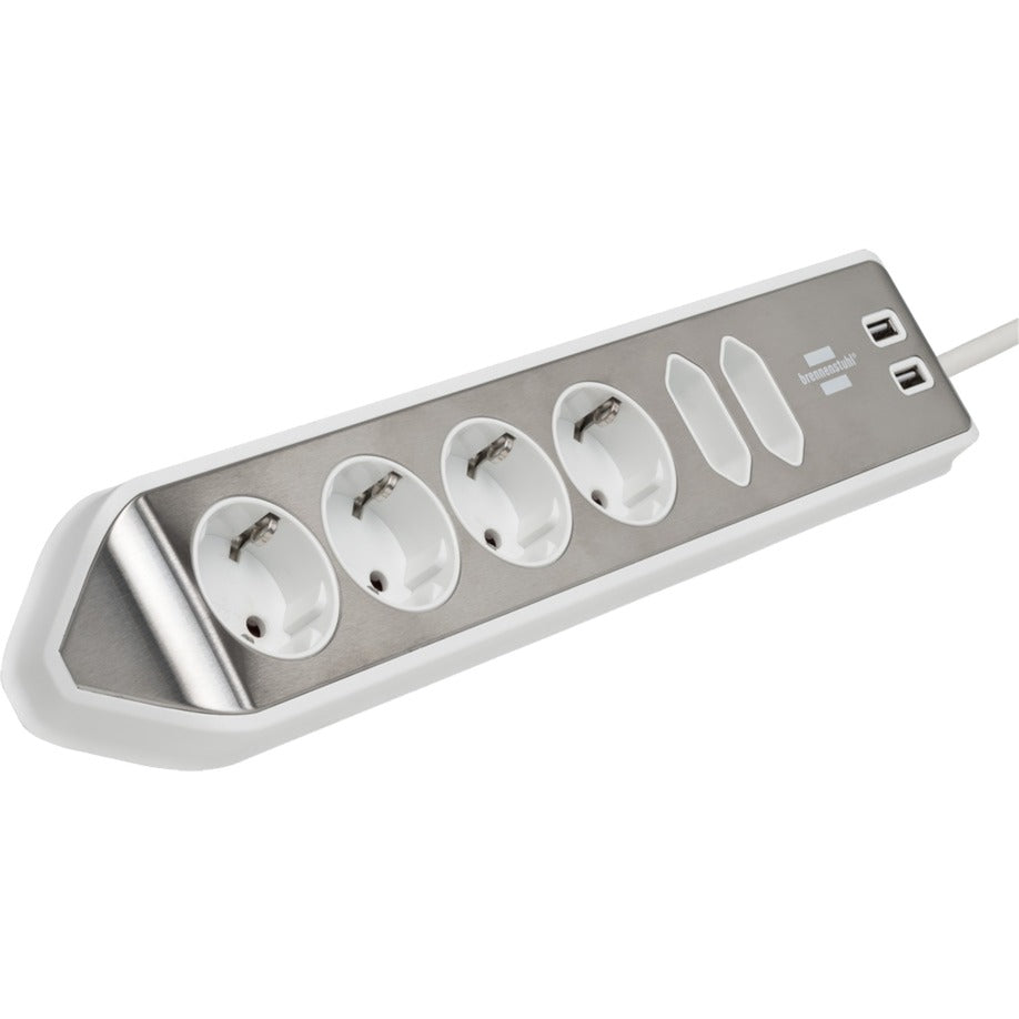 Brennenstuhl Estilo Corner Socket 4-way with USB Charging Function Power Strip (White Stainless Steel)