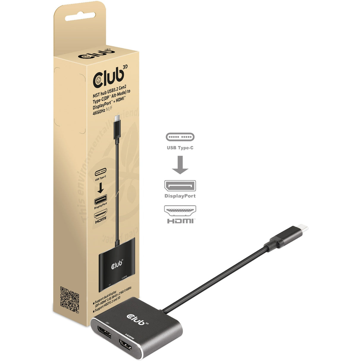 Club 3D MST Hub USB3.2 GEN2 Type-C (DP Alt-Mode) se zobrazí