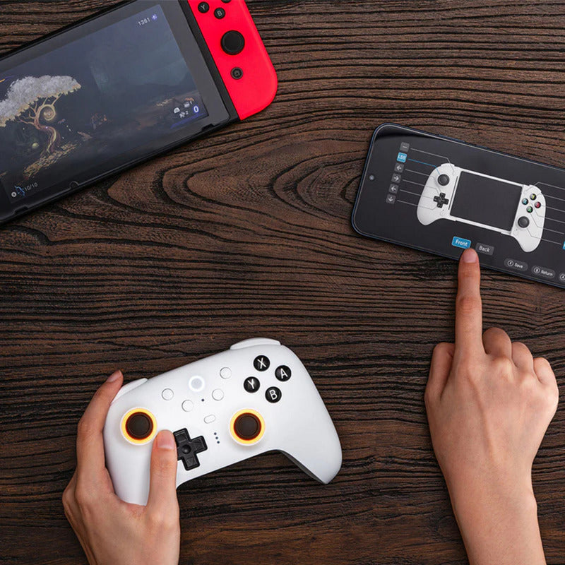 8 bitdo ultimate 2 Bluetooth valdiklis (baltas, kompiuteris, 2 jungiklis, Bluetooth USB-C 2,4 GHz)