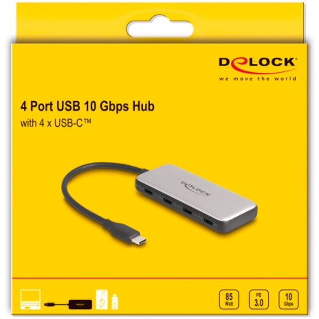 DeLOCK USB 10 Gbps USB Type-C Hub + 4 x USB Cineál-C baineann
