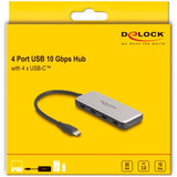 DeLOCK USB 10 Gbps USB Type-C Hub + 4 x USB Cineál-C baineann