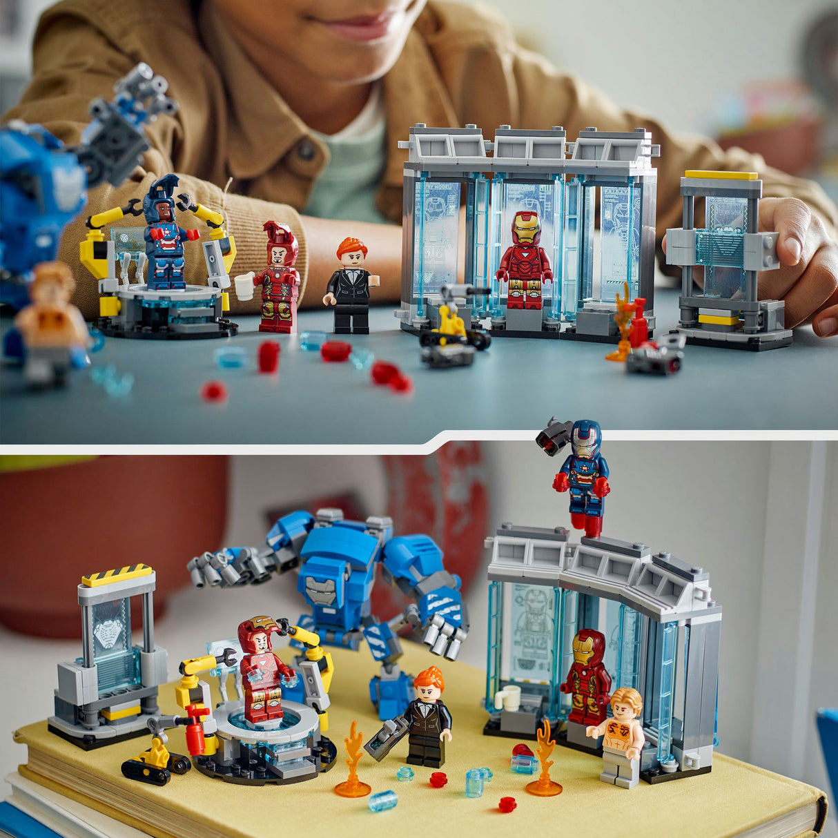 Lego 76315 superhjältar marvel iron man's laboratory: rustningsrum