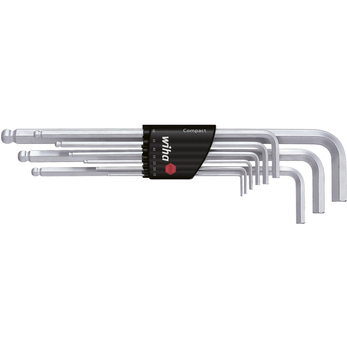 Wiha Hex Key Set in Compact Holder (10-piece, Hex Ball End, Matte Chrome Plated in Blister)