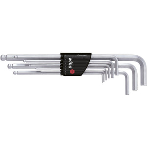 Wiha Hex Key Set in Compact Holder (10-piece, Hex Ball End, Matte Chrome Plated in Blister)