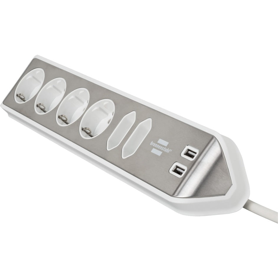 Brennenstuhl Estilo Corner Socket 4-way with USB Charging Function Power Strip (White Stainless Steel)
