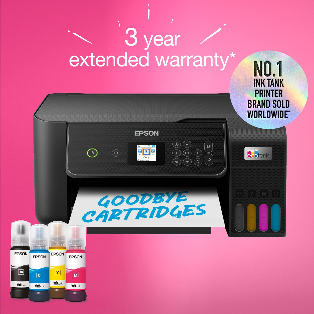 Epson EcoTank ET-2870 A4 Multifunction Wi-Fi Printer with Ink Tank All-in-One Inkjet Printer (Black, Scan, Copy, Includes up to 3 Years of Ink)