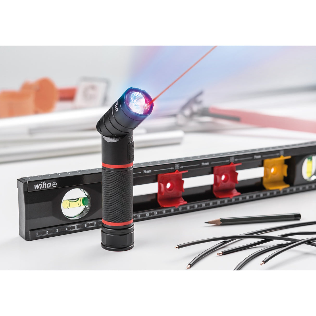 Wiha flashlight with LED, laser, and UV light (black red)
