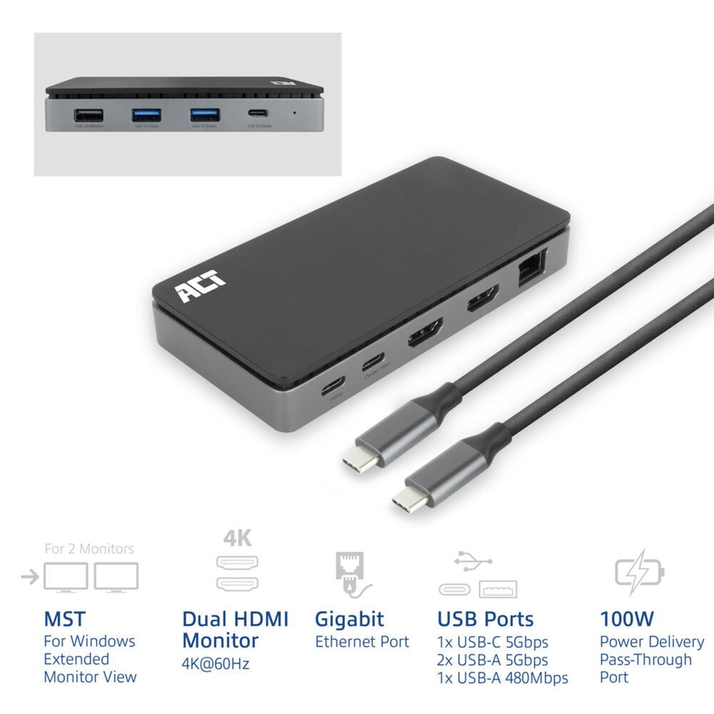 ACT Connectivity USB-C 4K MST Docking Station (black-grey)