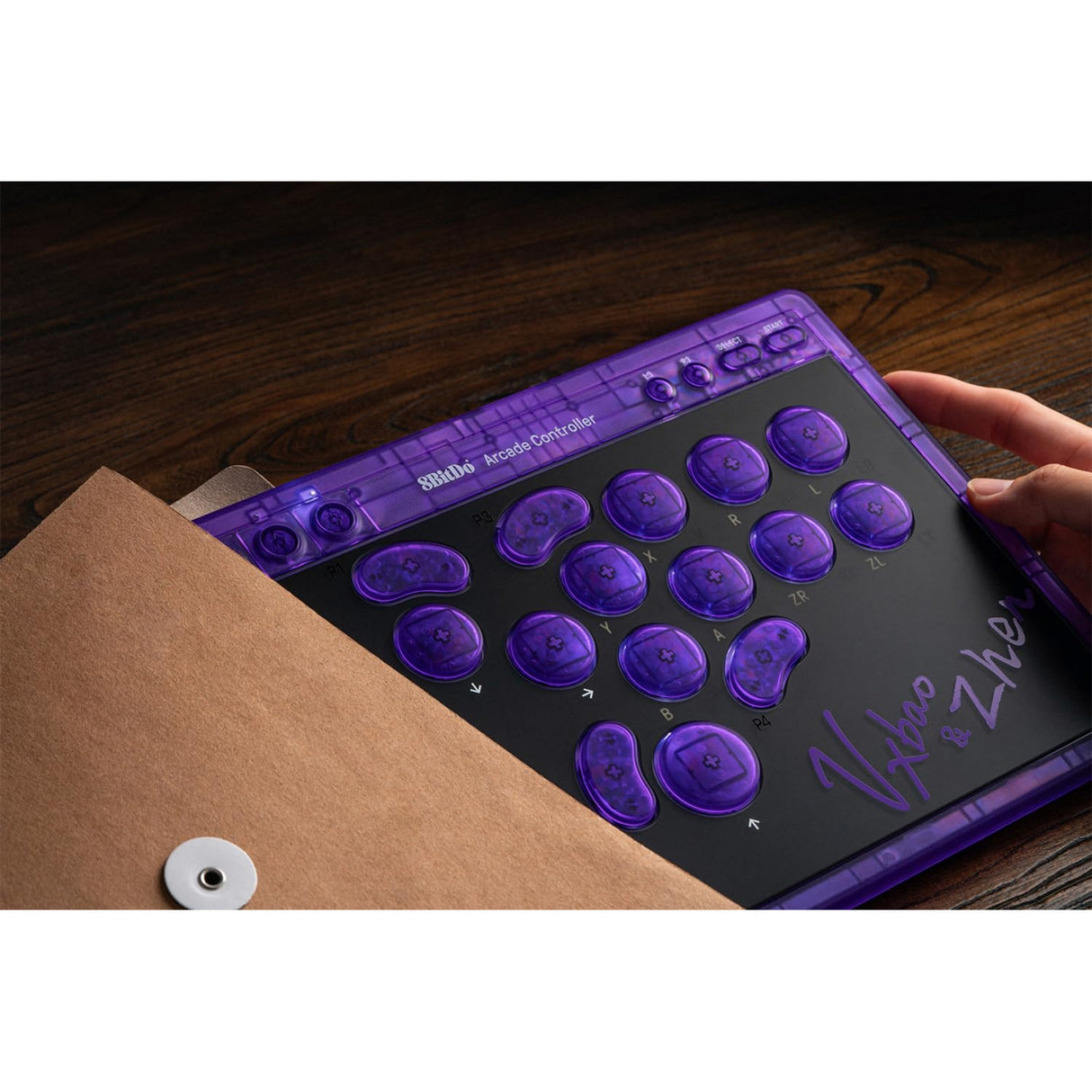 8bitdo arcade controller - transparent purple signature edition (purple transparent, 2.4 ghz bluetooth usb, nintendo switch 1 + 2, pc)