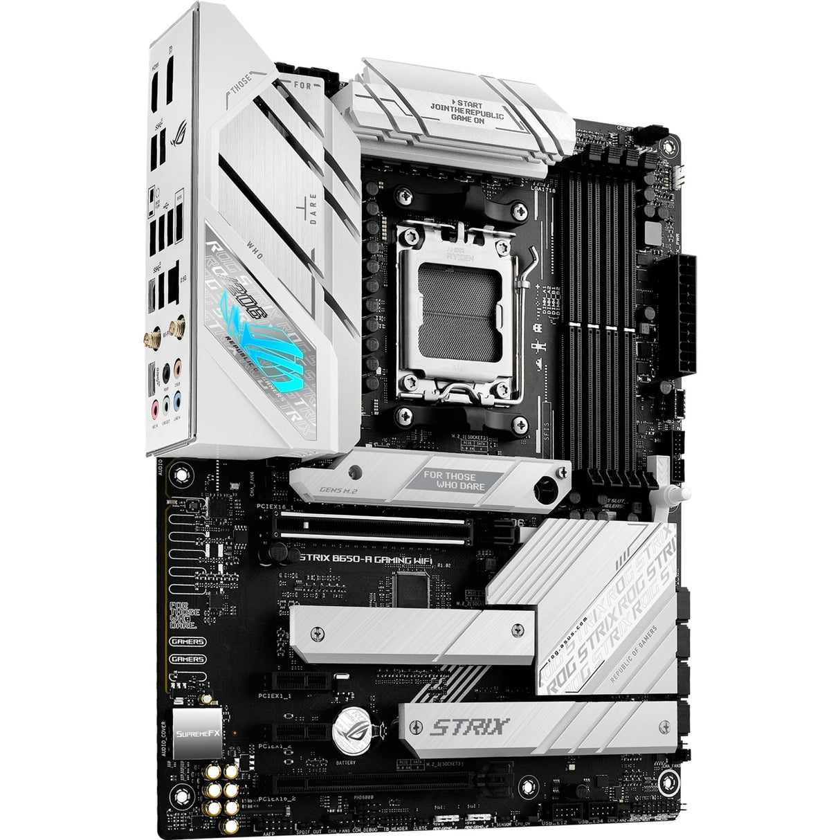 Asus ROG Strix B650-A Gaming WiFi Socket AM5 Motherboard (Silver, RAID, 2.5 Gb-LAN, Wi-Fi 6E, BT, Sound, ATX)
