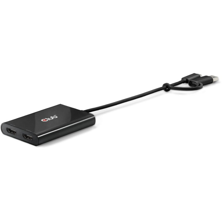 Club 3D USB-C to 2x HDMI Video Splitter with DisplayLink HDMI Splitter (Black, with USB-A Adapter)