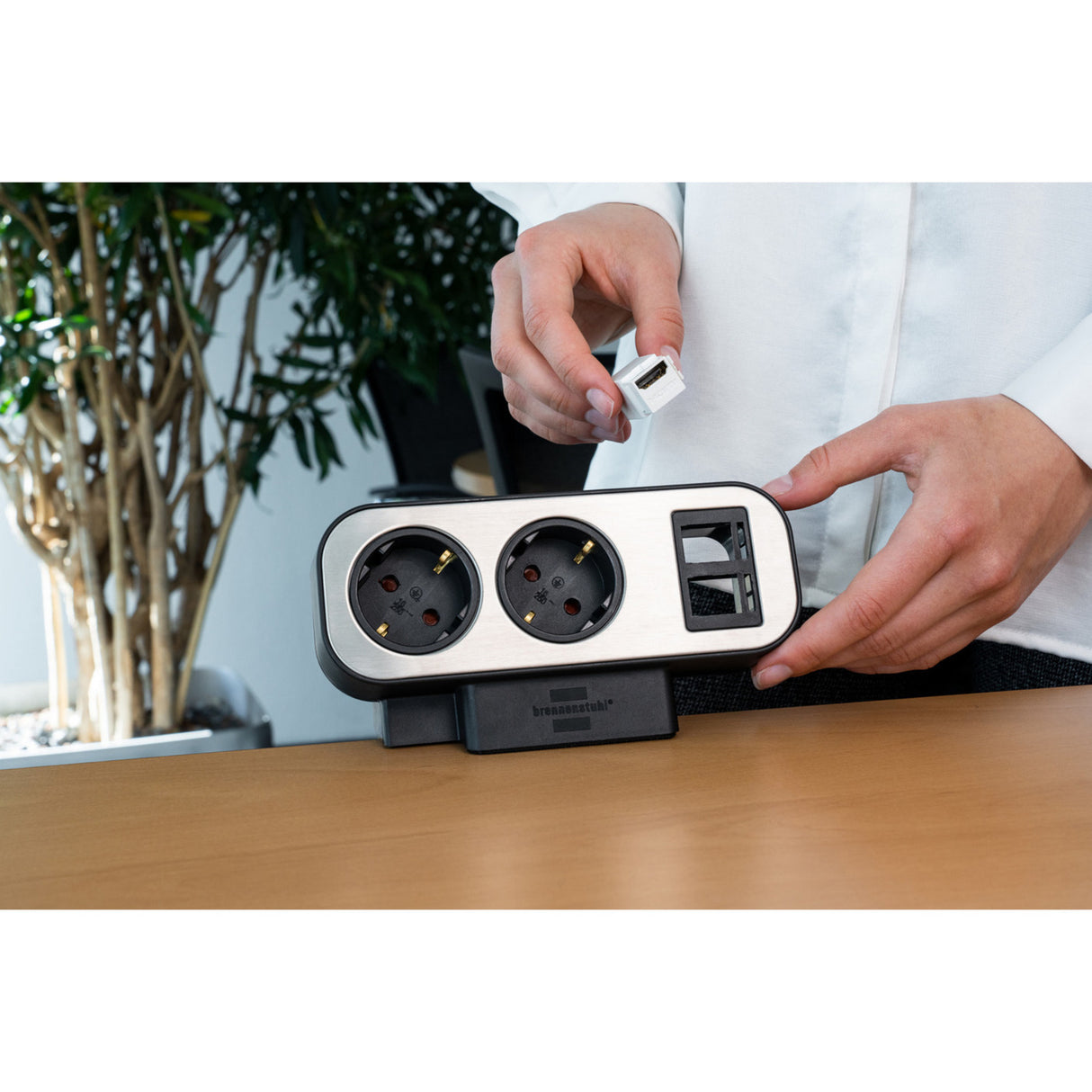 Brennerstuhl estilo duplex socket with switch socket (black silver, 2x slot for keystone modules)