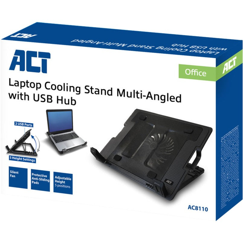Act connectivity ac8110 laptop stand laptop cooler (black, up to 17 inches adjustable, 2-port hub)