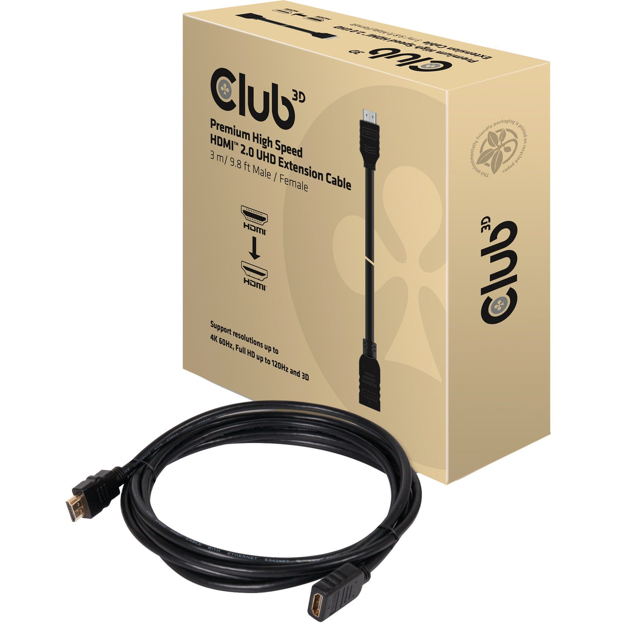 Club 3D Premium High Speed HDMI 2.0 Extension Cable (black, 3 meter, CAC-1321)