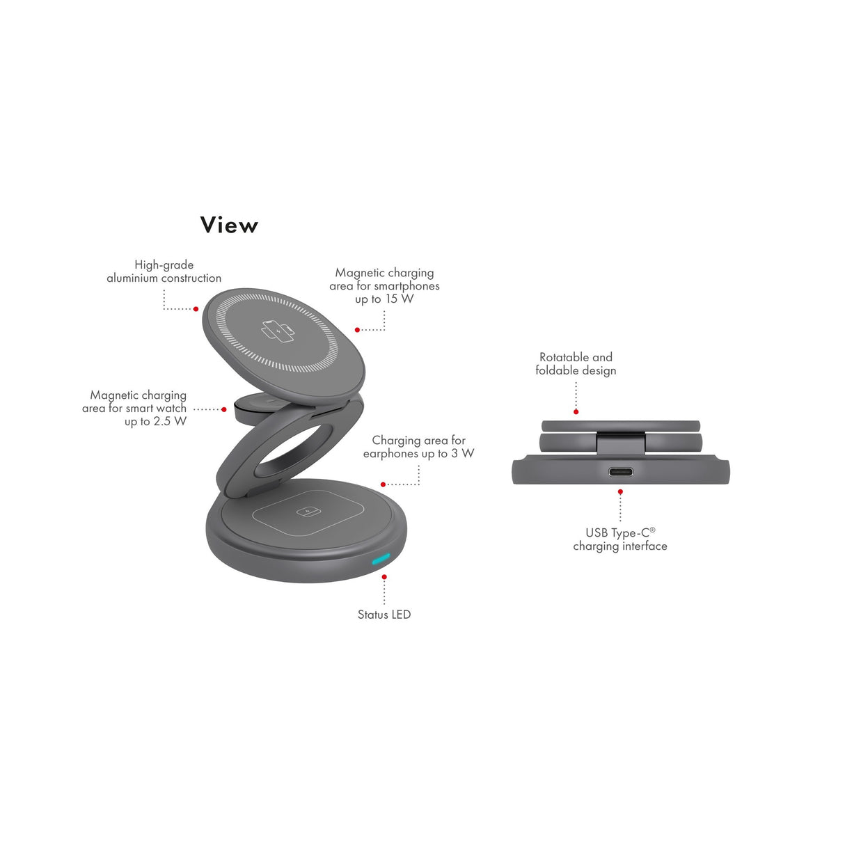 Icy box 3-in-1 foldable wireless charging station (anthracite, ib-sh101-ch)