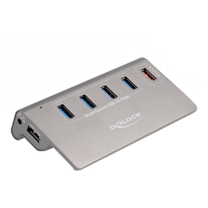 Delock USB hub 10 Gbps with 4 USB-A + 1 Quick Charge port (grey, incl. power supply)