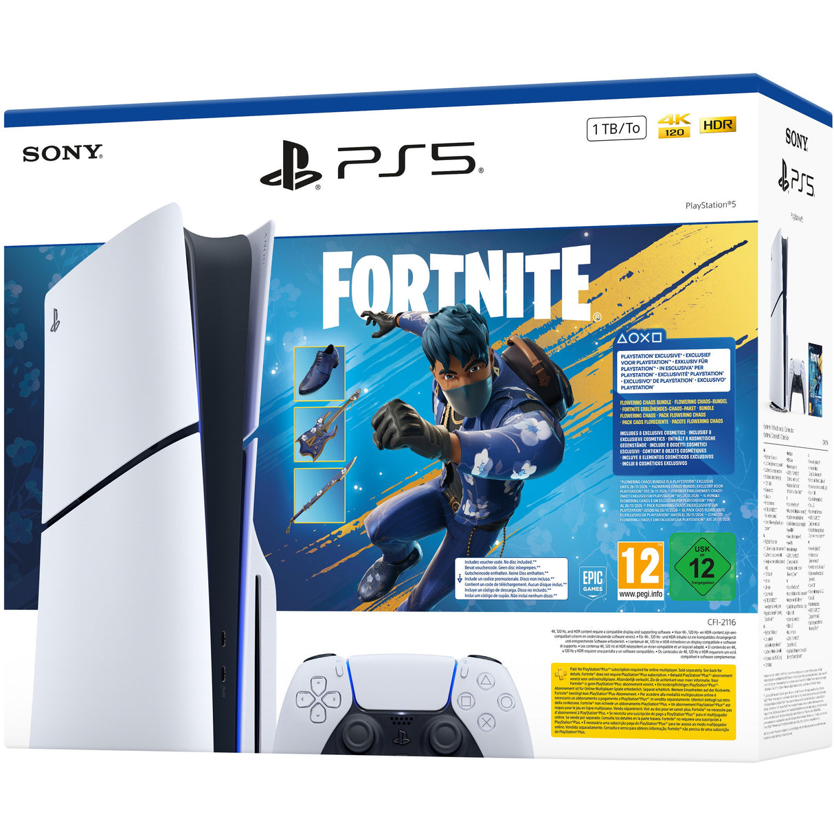 Sony PlayStation 5 (Slim) - 1 TB - Fortnite Flowering Chaos Bundle Game Console (White Black)