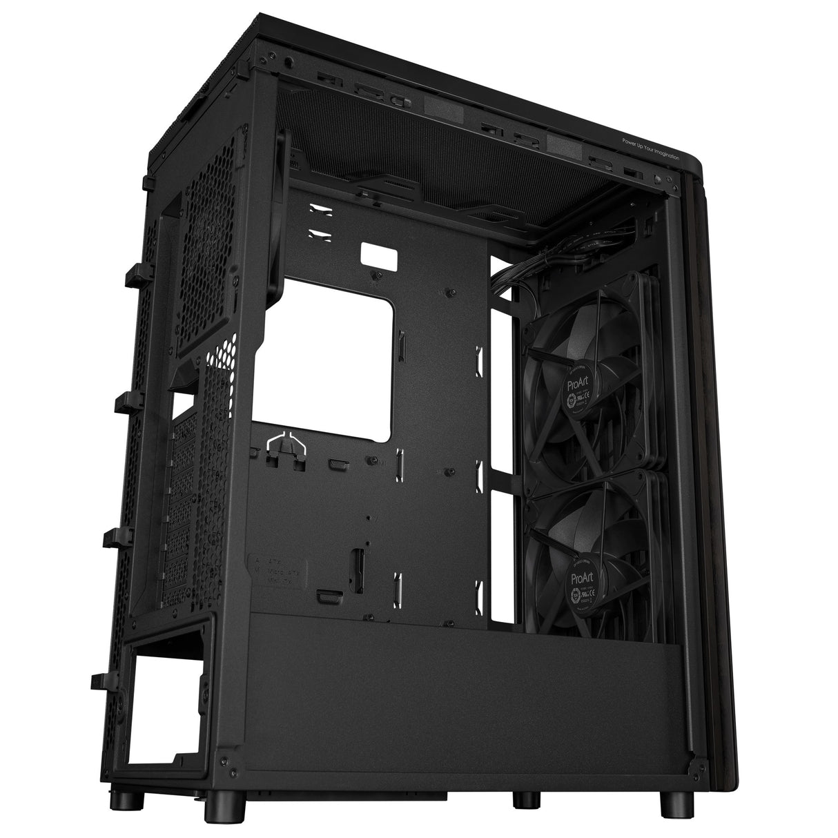 Asus proart pa401 wood edition - metal panel midi tower behuizing (zwart | 2x usb-a | 1x usb-c)