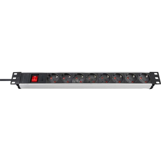 Brennenstuhl Premium-Line Technic Alu 19-inch 8-way Socket Strip (aluminium black, 1390007018, for 8 plugs)