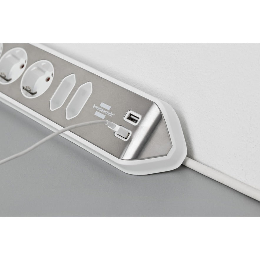 Brennenstuhl Estilo Corner Socket 4-way with USB Charging Function Power Strip (White Stainless Steel)