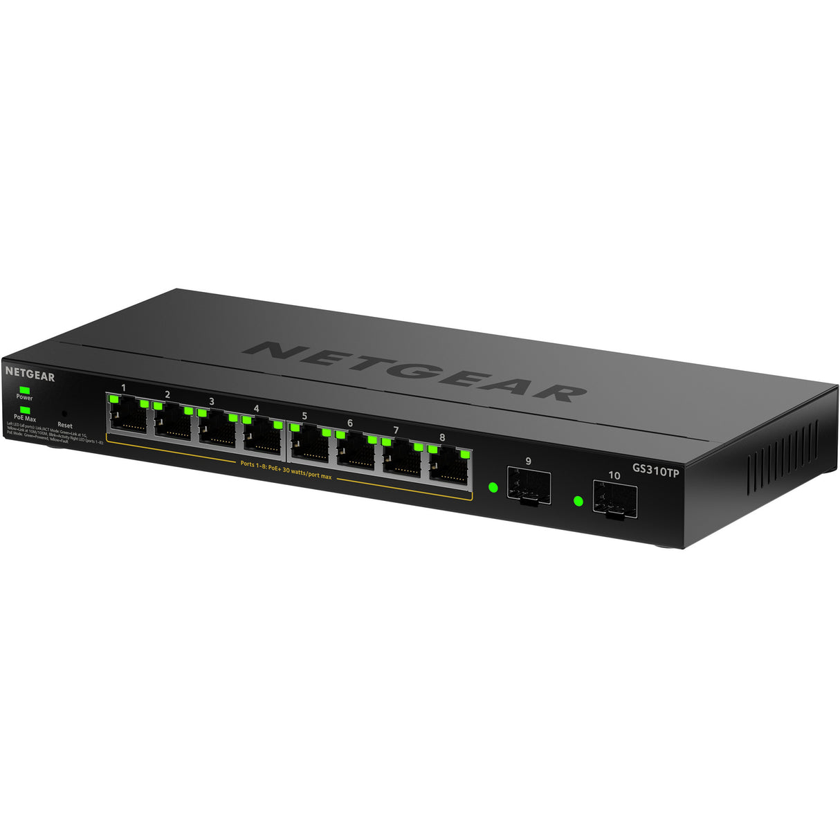 Netgear GS310TPv2 Switch (Black, 55W PoE Budget)