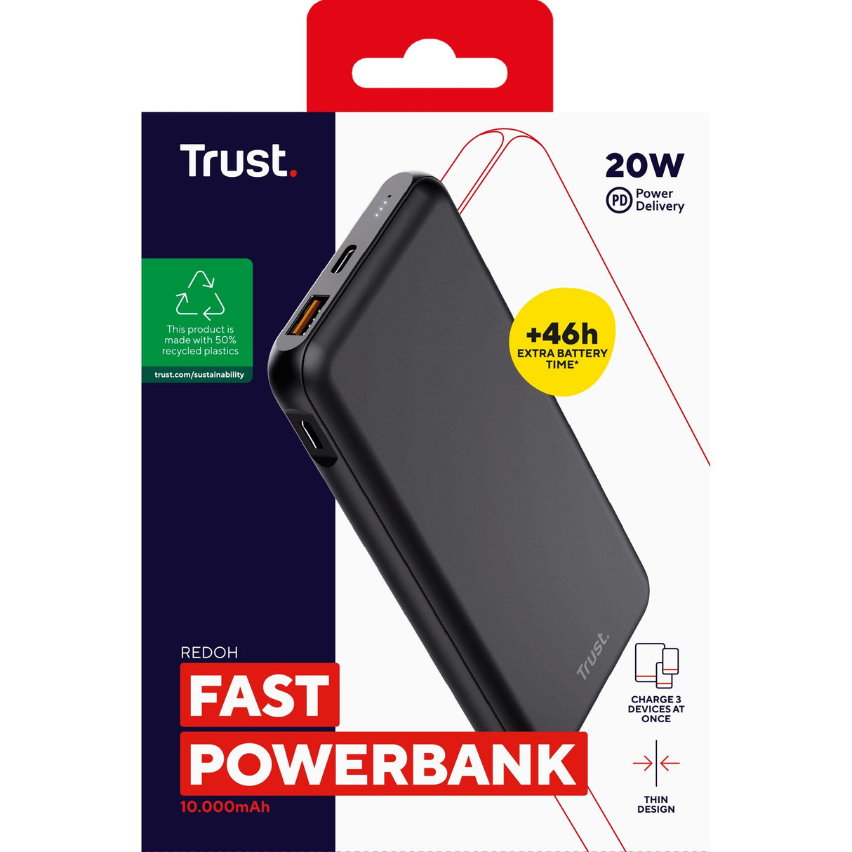 Trust redoh fast 10.000mah power bank (black)