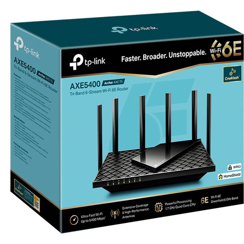 TP-Link Archer AXE75 AXE5400 Tri-Band Gigabit Wi-Fi 6E Router (Black)