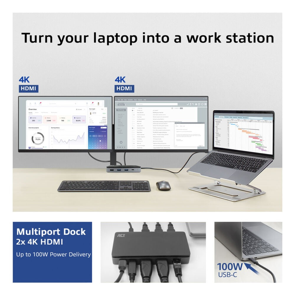ACT Connectivity USB-C 4K MST Docking Station (black-grey)