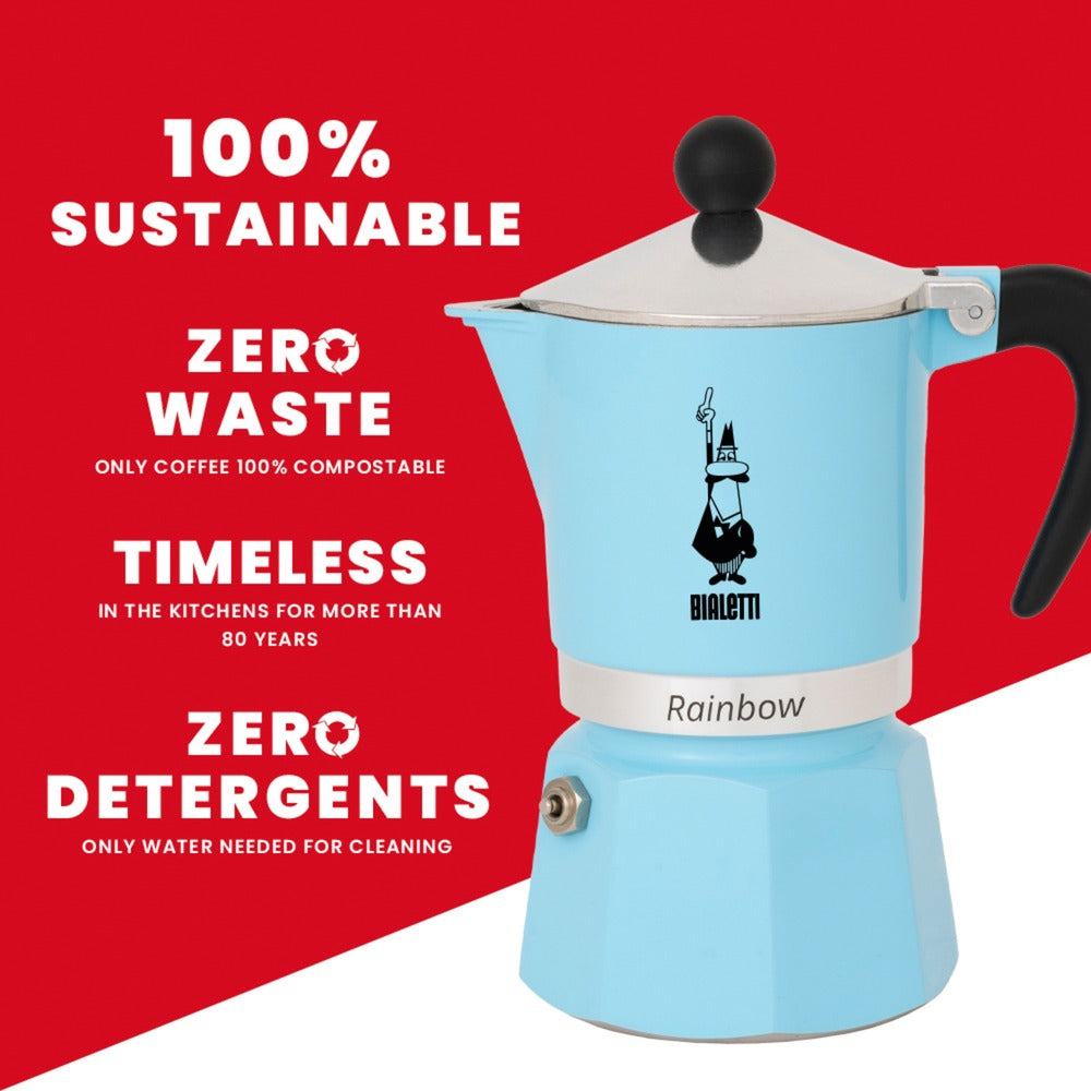 Bialetti Rainbow Espresso Maker (light blue, 6-cup)
