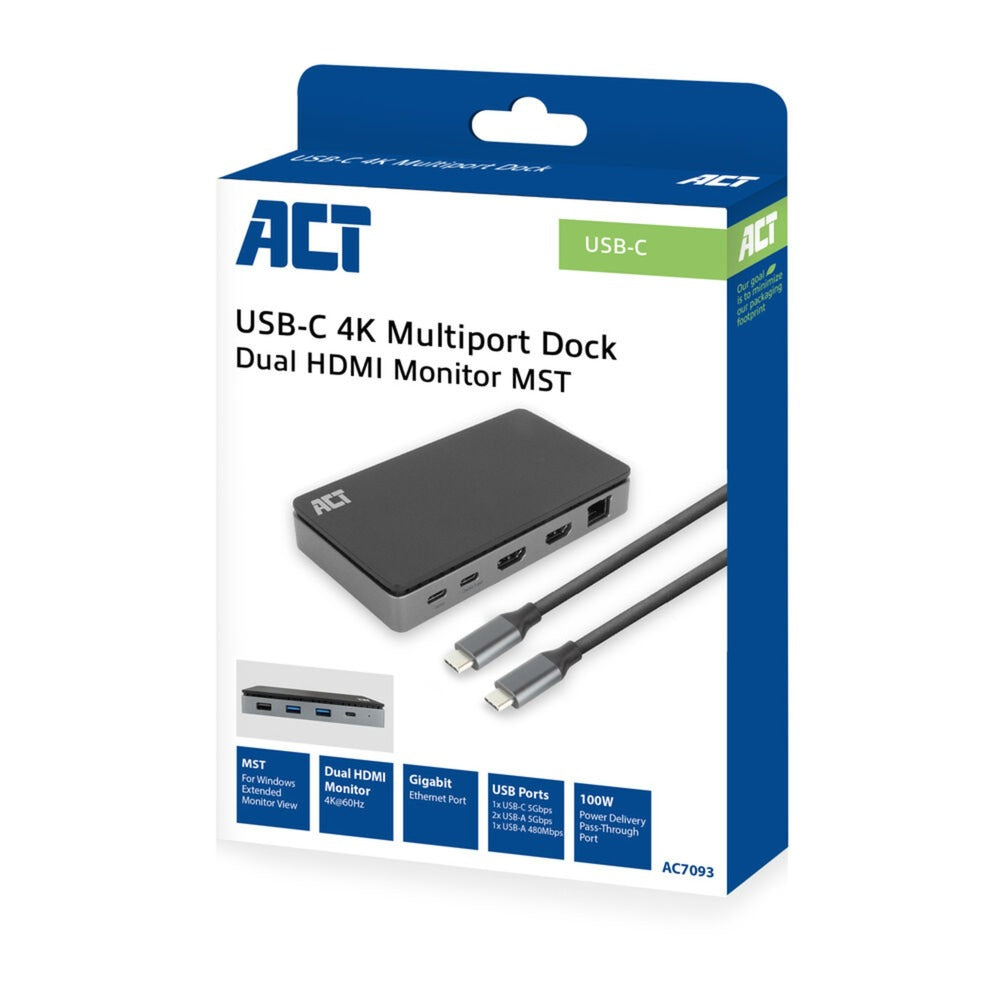 ACT Connectivity USB-C 4K MST Docking Station (black-grey)