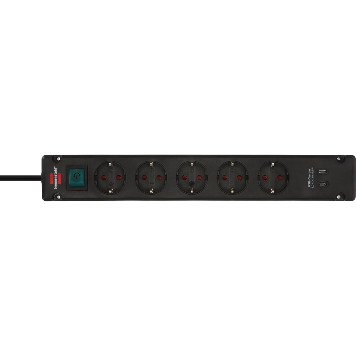 Brennerstuhl Bremounta power strip with 2 USB C charging sockets | 5-fold | black | 3m h05vv-f 3g1.5 - 1150660415