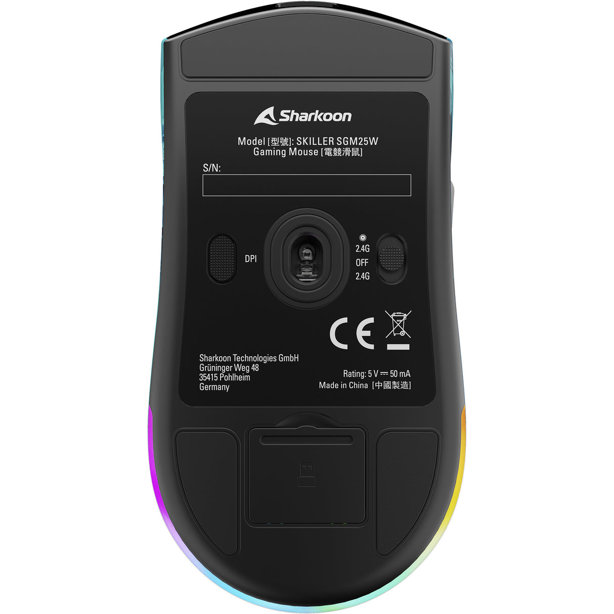 Mouse da gioco Sharkoon sgm25w (blu turchese, 12.000 dpi, LED rgb)
