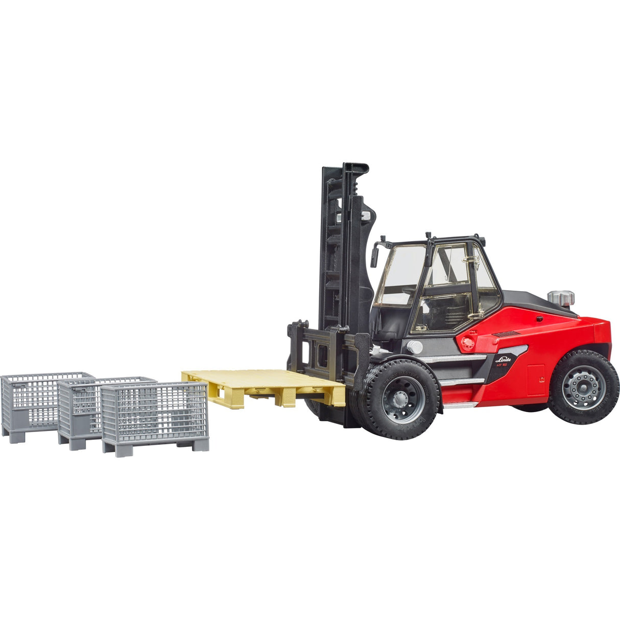 Bruder Linde HT160s FORKLIFT con pallet e 3 gabbie da pallet