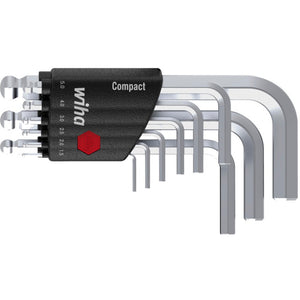 Wiha Hex Key Set in Compact Holder (10-piece, Hex Ball End, Short, Matte Chrome-plated)