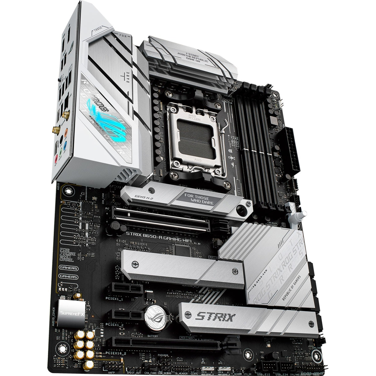 Asus ROG Strix B650-A Gaming WiFi Socket AM5 Motherboard (Silver, RAID, 2.5 Gb-LAN, Wi-Fi 6E, BT, Sound, ATX)