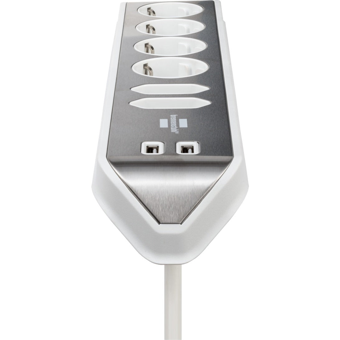 Brennenstuhl Estilo Corner Socket 4-way with USB Charging Function Power Strip (White Stainless Steel)