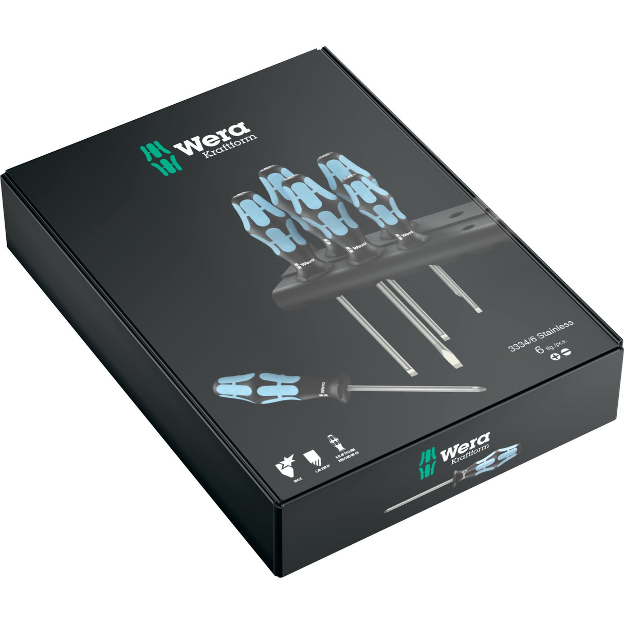 Wera 3334 6 Screwdriver set, stainless steel + rack, 6 pieces (black blue)