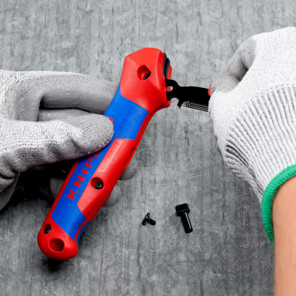Scian cábla Knipex, le bróg sleamhnáin (gorm dearg)