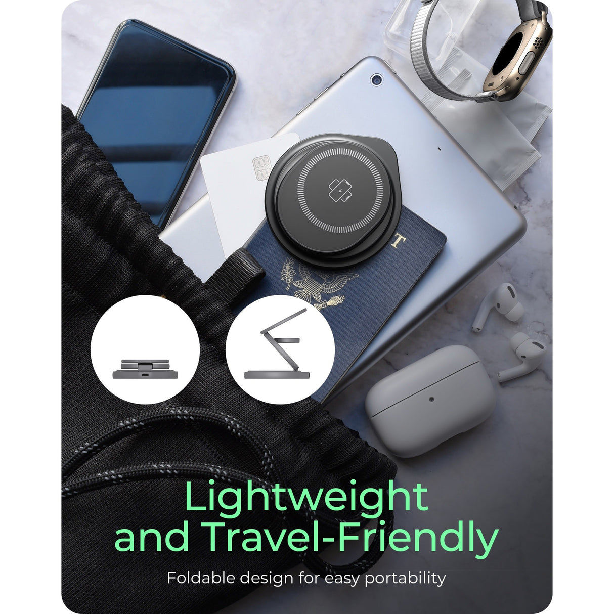 Icy box 3-in-1 foldable wireless charging station (anthracite, ib-sh101-ch)
