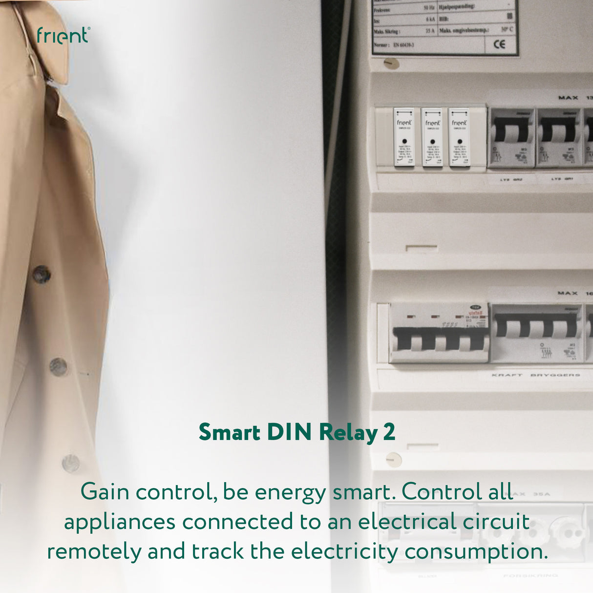 Frient smart DIN relay (light gray, Zigbee)