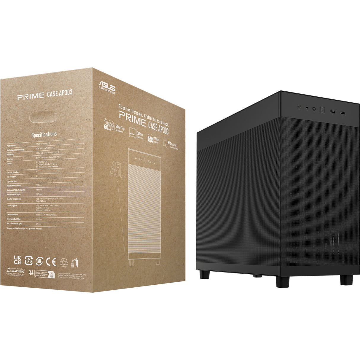 Asus Prime AP201 - Mesh Panel Micro-ATX Case (Black | 2x USB-A | 1x USB-C)