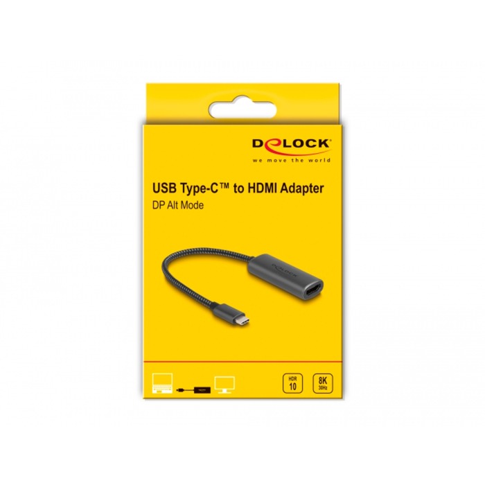 Delock USB-C (male) > HDMI (female) (DP Alt Mode) adapter (grey, 0.2 meters)
