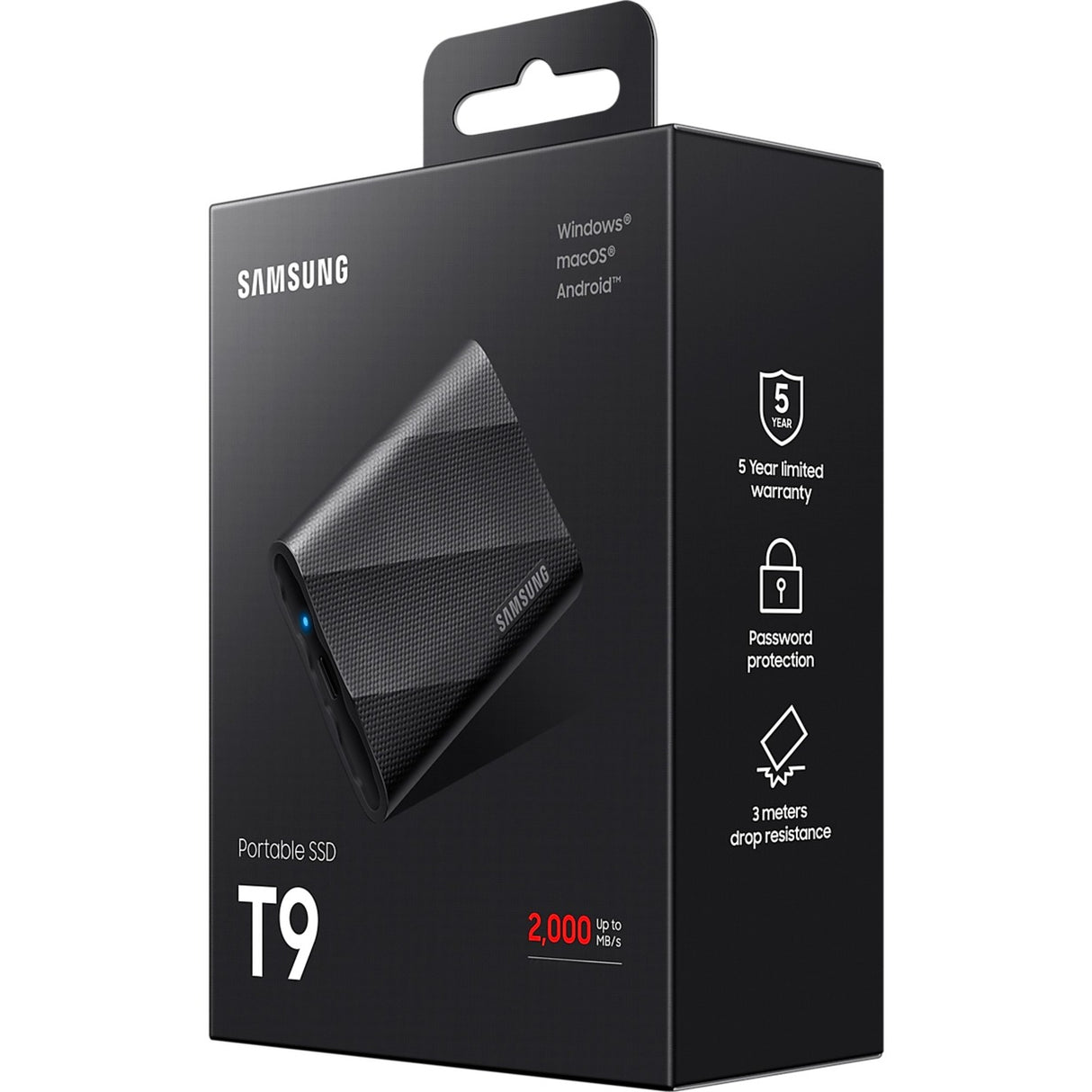 SSD portatile Samsung mu-pg2t0b eu, 2 TB, USB Type-C, 3.2 Gen 2, 2000 MB/s, nero