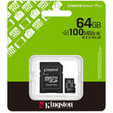 Kingston canvas select plus 64 gb microsdxc geheugenkaart (zwart, uhs-i u1, class 10, v10, incl. sd adapter)