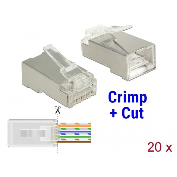 Delock RJ45 Crimp+Cut Plug Cat.6 STP Connector (transparent, 20 pieces)