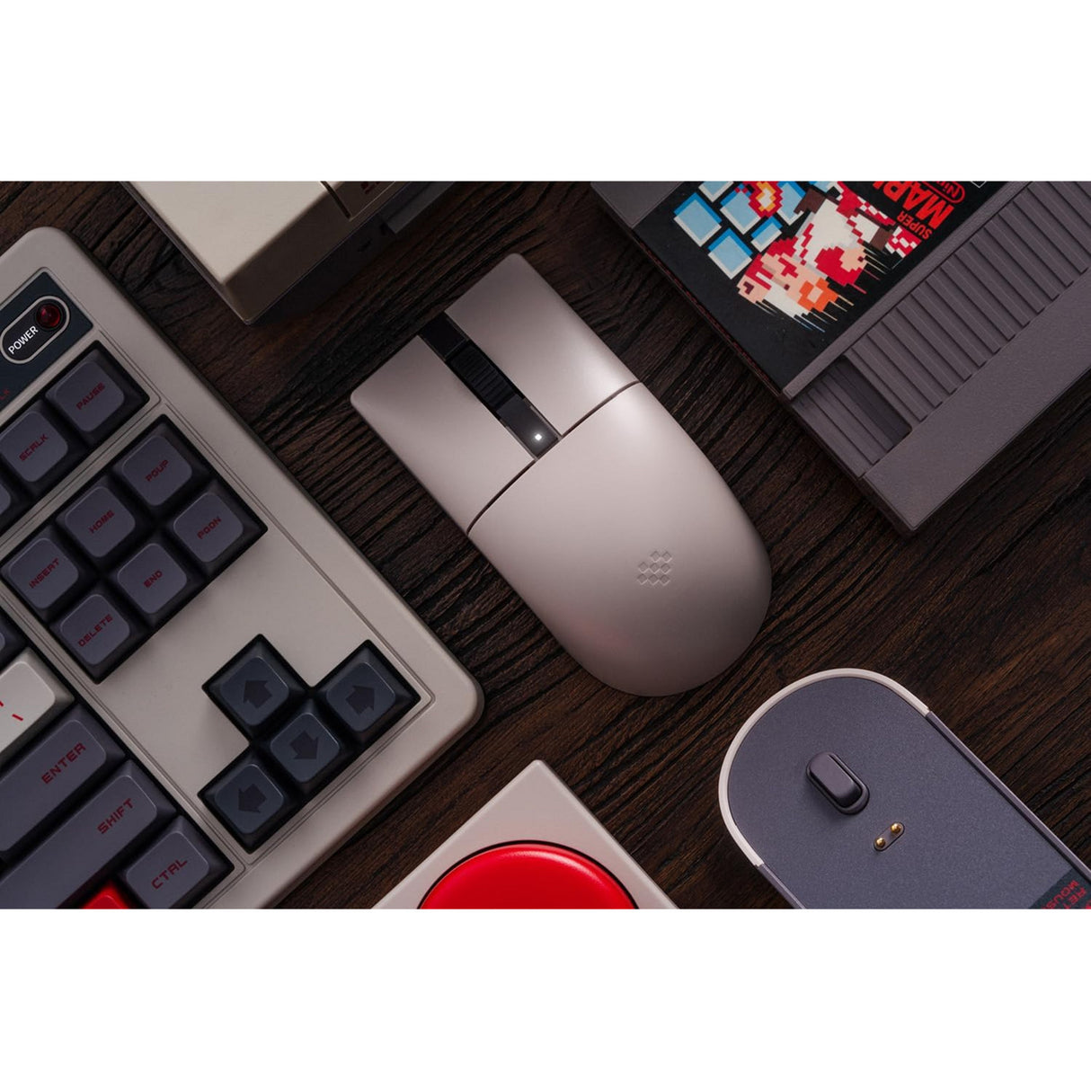 8bitdo retro r8 mouse - n edition (grey red, 50 - 26000 dpi, bluetooth usb-c 2.4 ghz)
