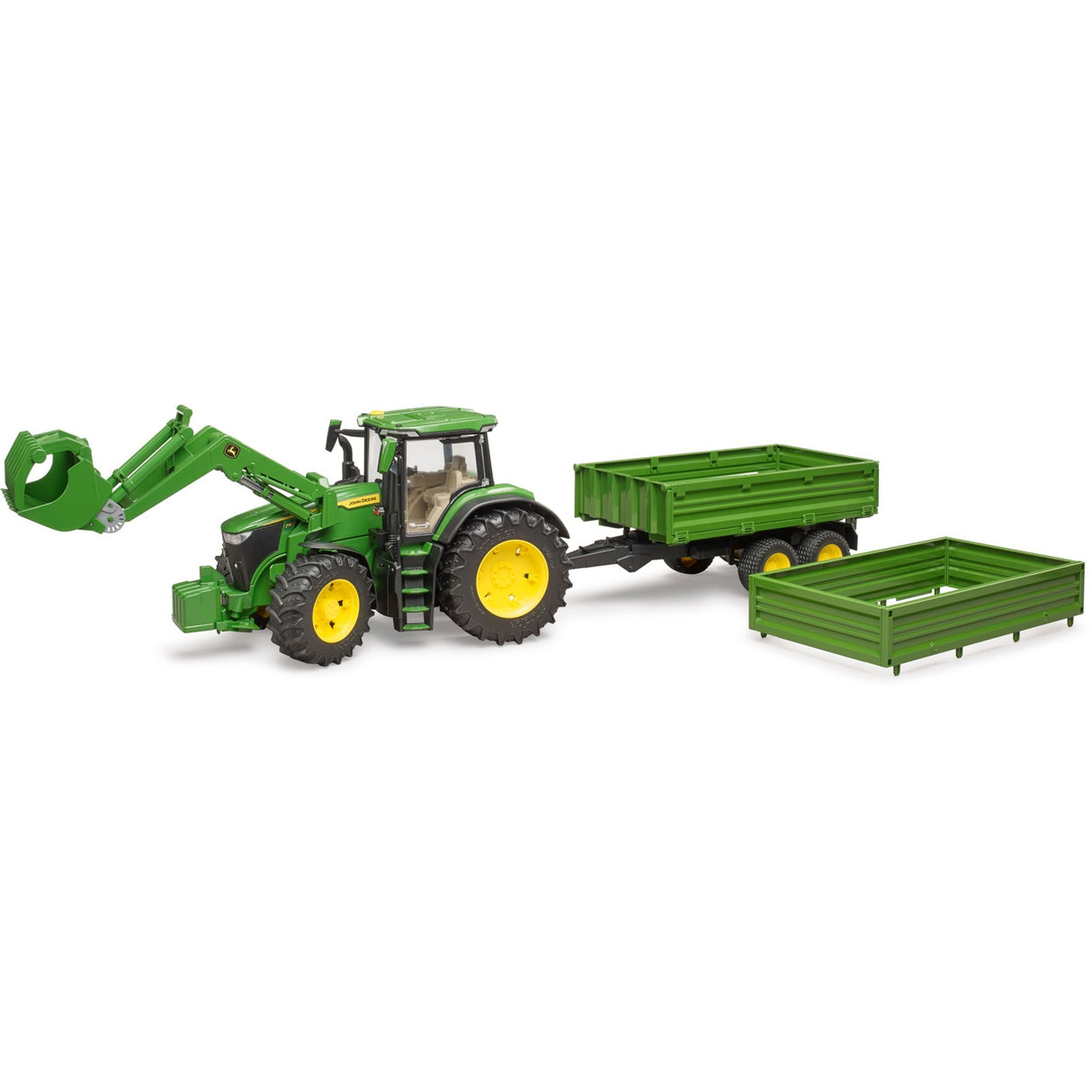 Trattore Bruder John Deere 7R 350 con rimorchio