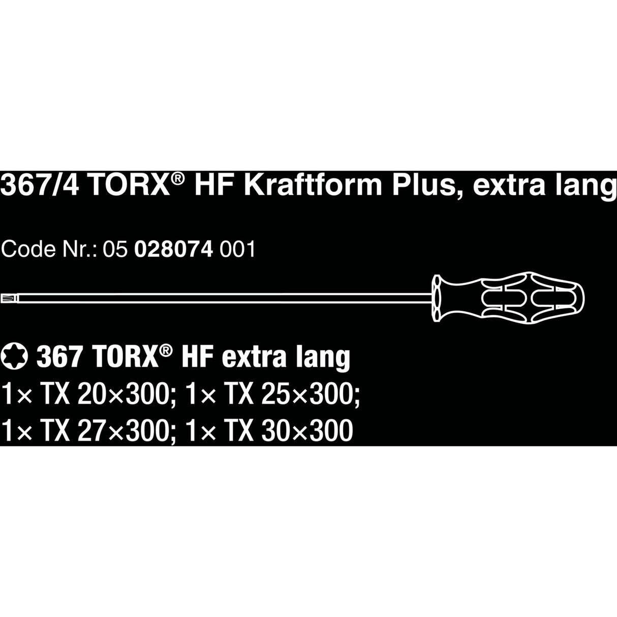 Wera 367 4 torx® hf kraftform plus schroevendraaierset met vasthoudfunctie met 300 mm lange klingen (zwart groen, 4‑delig)