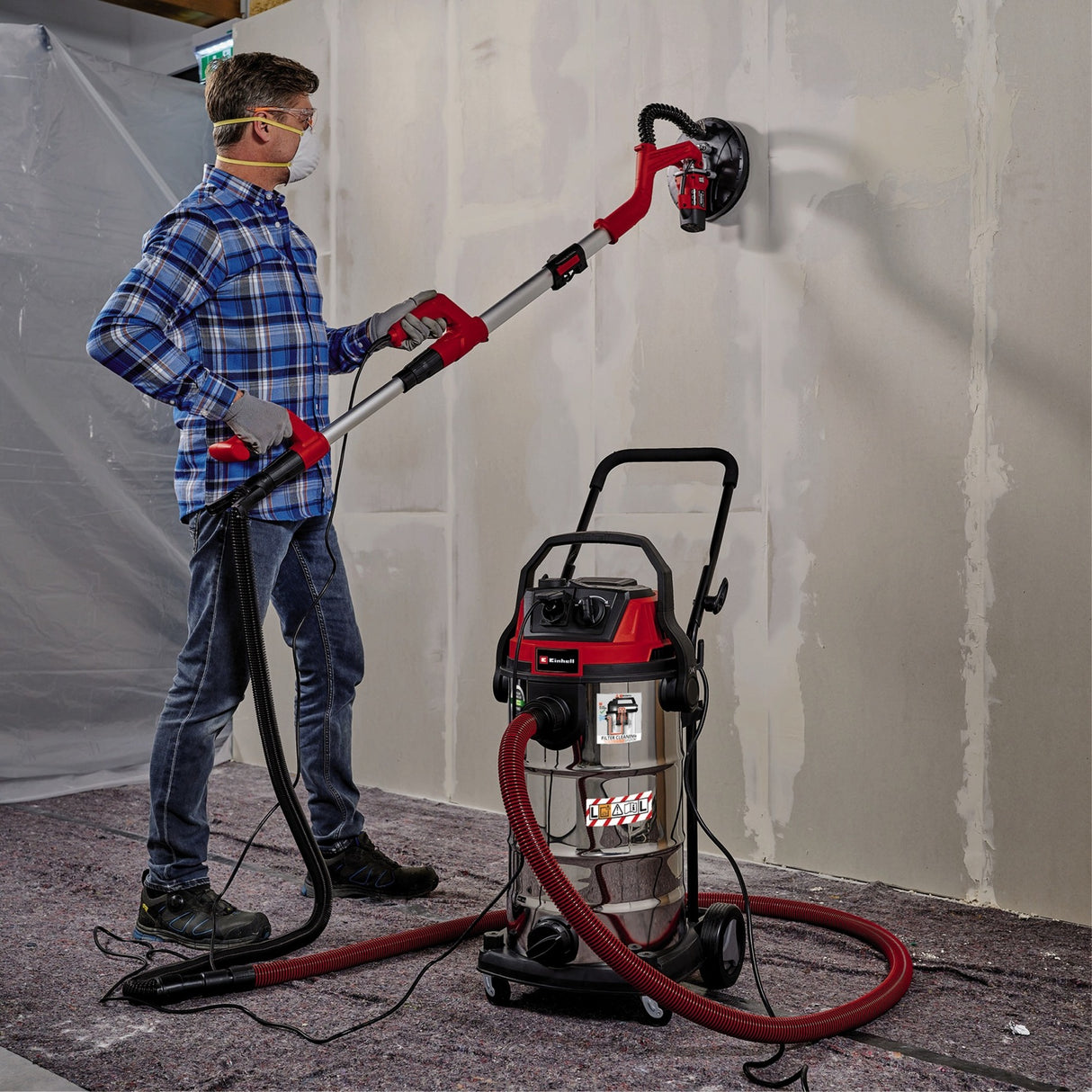 Einhell te-vc 2340 sacl våt- och torrdammsugare (vinröd rostfritt stål)